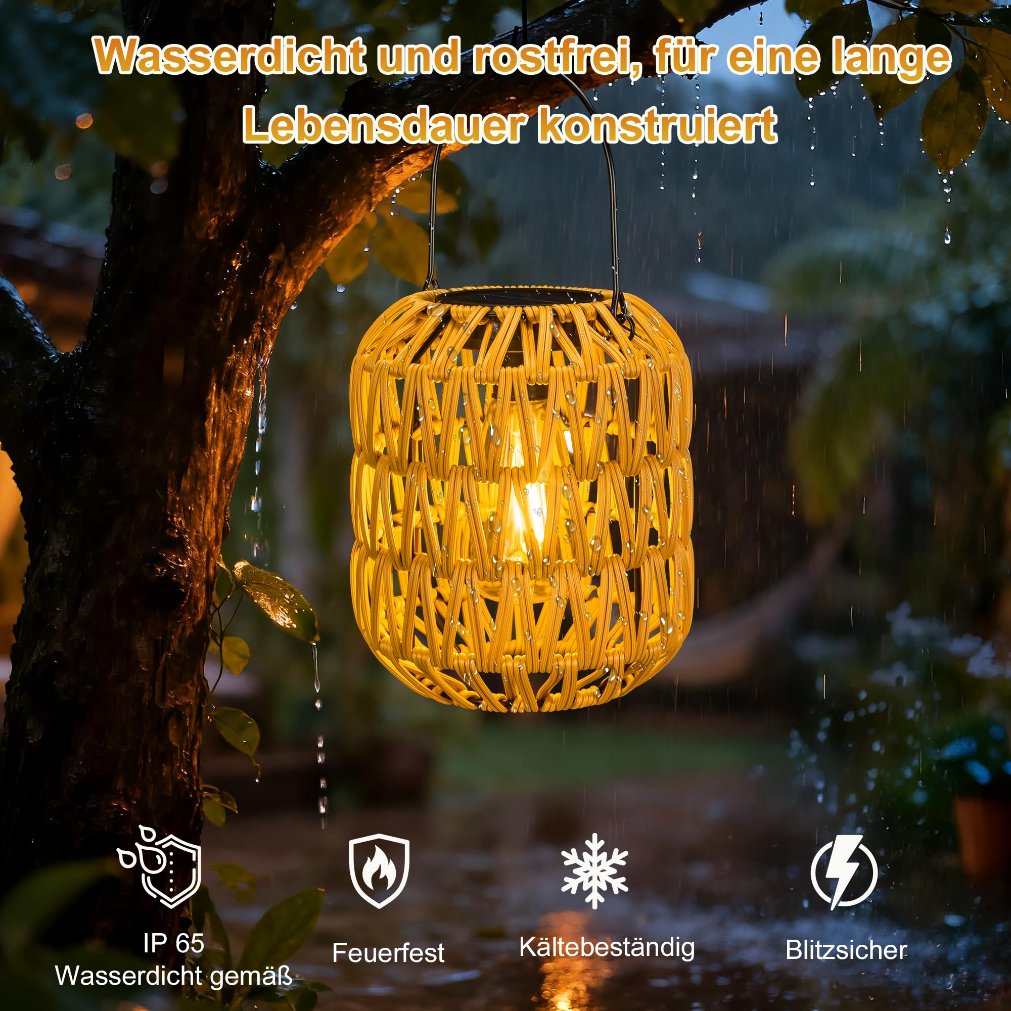 Lanterna solare per esterni, confezione da 2 lanterne a energia solare boho per esterni, resistenti alle intemperie, in rattan per esterni e giardini, giardini, cortili, balconi, decorazioni
