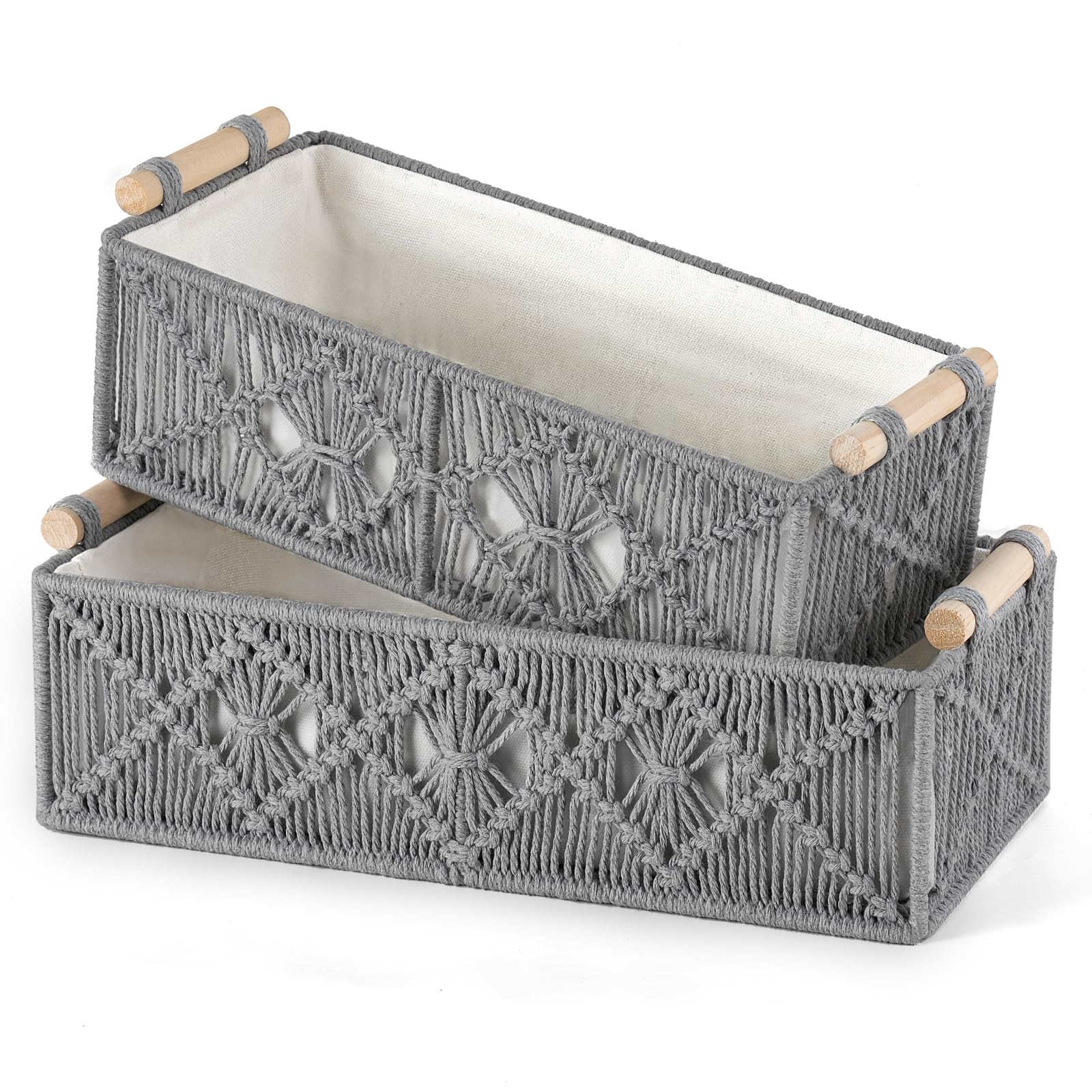 Mkono 2er Set Makramee-Aufbewahrungskörbe, Boho-Dekor für Badezimmer | kleine Organisationskörbe, Toilettenpapierhalter, handgeflochten, Regal, Schlafzimmer, Wohnzimmer, Büro, Wohnheim