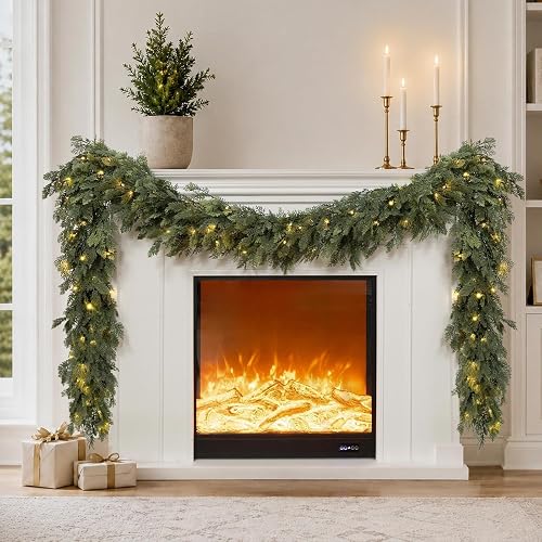 Pre-Lit Christmas Garland 9FT Decorations Real Touch Cedar Cypress Pine