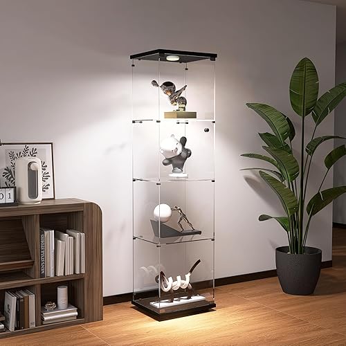 Miniatura 4 de Zacis Vitrina de cristal con luces y cerradura, vitrina Curio de 4 niveles con puerta de cristal, escaparate de pie para sala de estar, dormitorio,