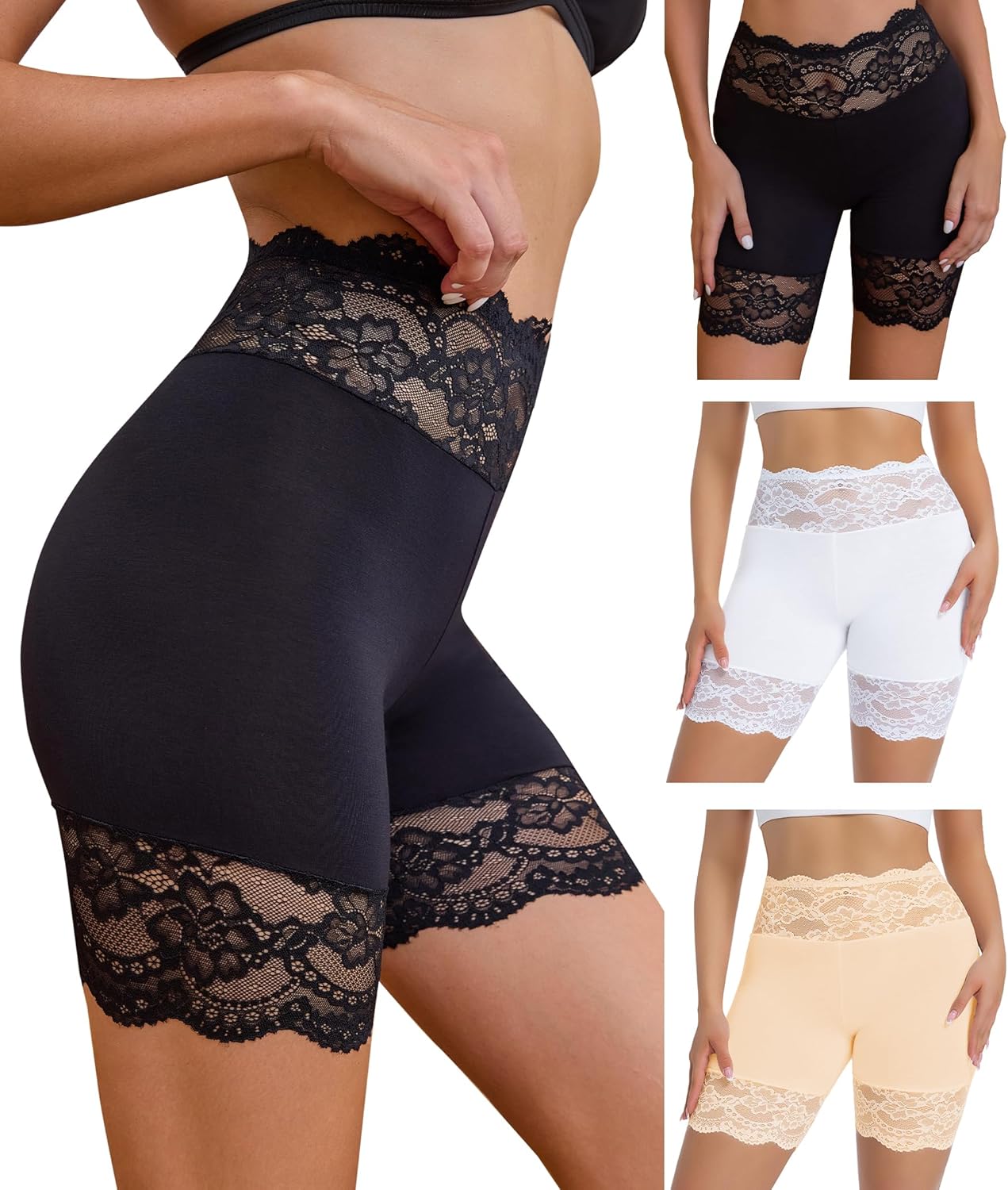 Hibluco Slip Shorts For Under Dresses Lace Women Underwear Anti Chafing Boyshort