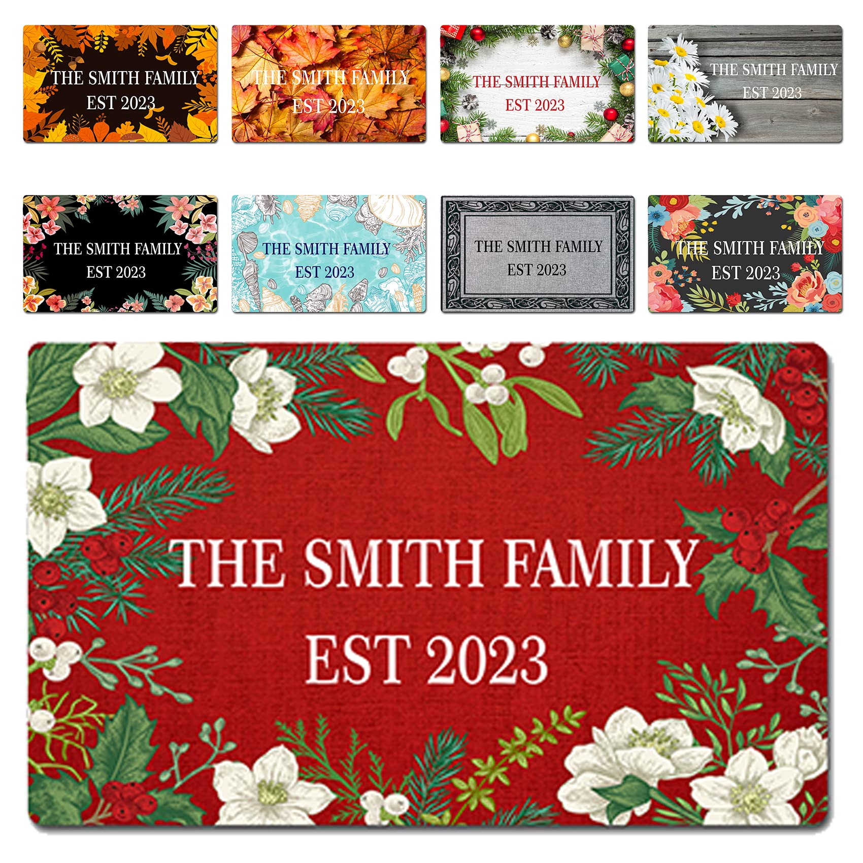Floral Doormat Custom Personalized Family Name Door Mat Indoor Outdoor Entrance Floor Mat Area Rugs Customized Front Door Mats 23.6" L x 15.7" W Non Slip Rubber Welcome Mat Housewarming Gift