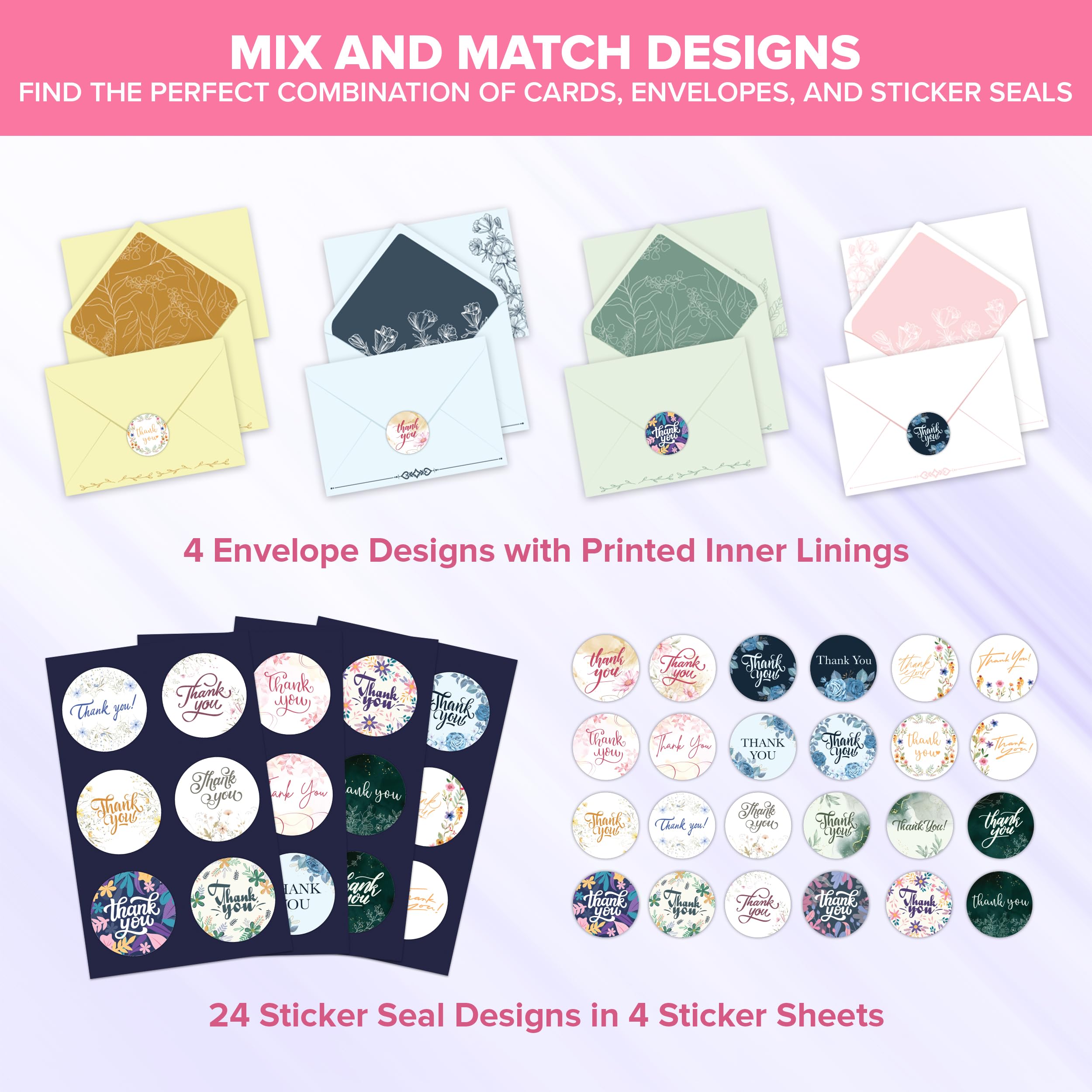 Snapklik.com : Decorably 24 Pack 6x4in Floral Assorted Thank You Cards