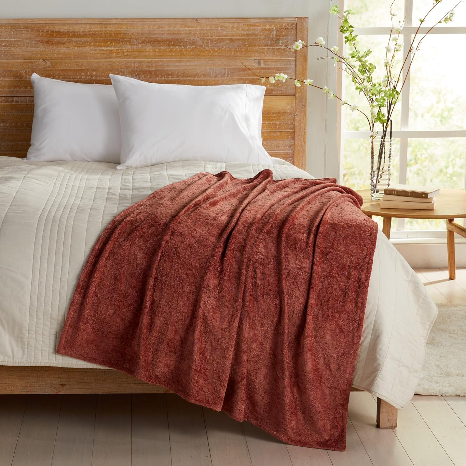 Chenille Jacquard Throw Blanket | Textured Boho Throw for Sofa, Couch, Bed | Soft Decorative Throw for All Seasons | Charlotte Collection (50" x 60", Rose)