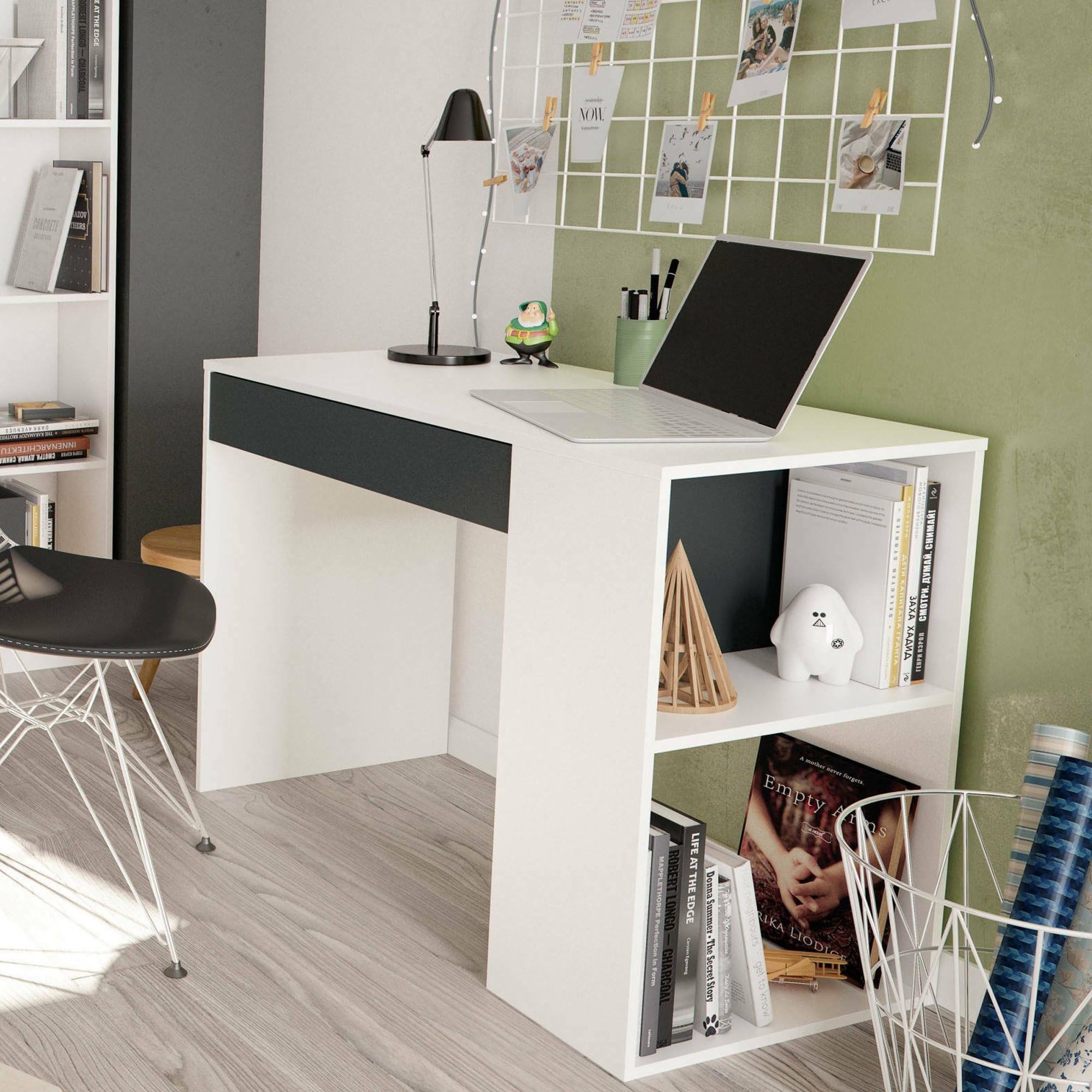 Dmora Scrivania Boise 50x101x73h cm Bianco un Cassetto Modulabile, 2 Ripiani