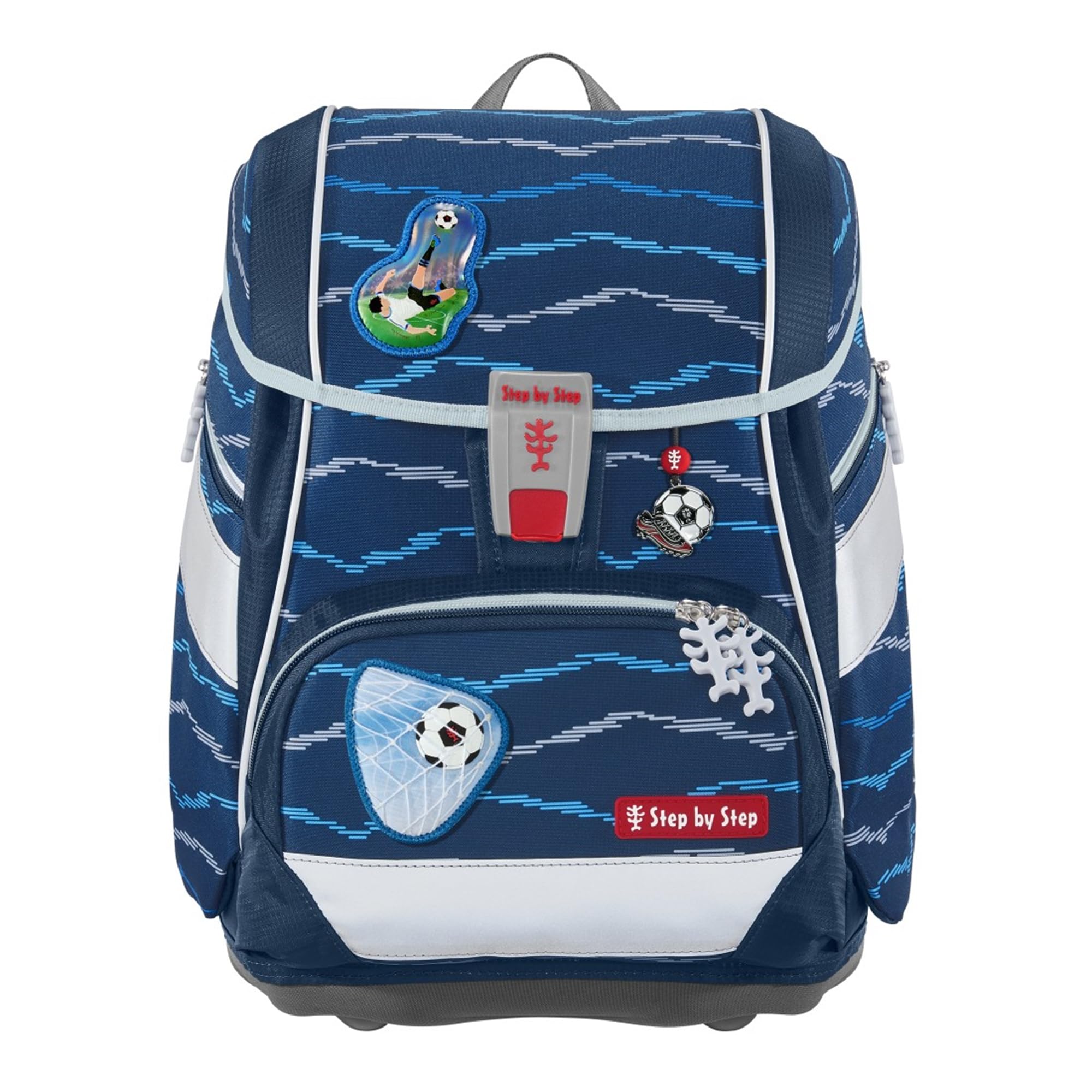 Step by Step Schulranzen-Set 2IN1 Plus „Soccer Lars“ 6-teilig, ergonomischer Tornister, höhenverstellbar mit Hüftgurt, für die Grundschule, ab der 1. Klasse, 19L, blau, Fußball-Design