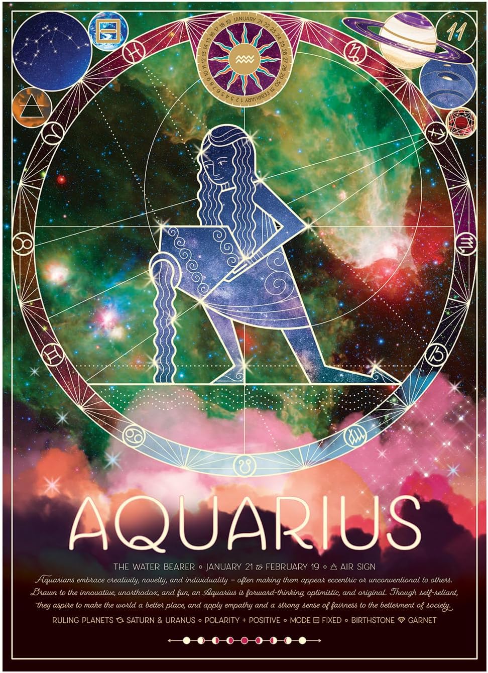 Cobble Hill 500 Piece Zodiac Puzzle - Aquarius - Sample Poster Included