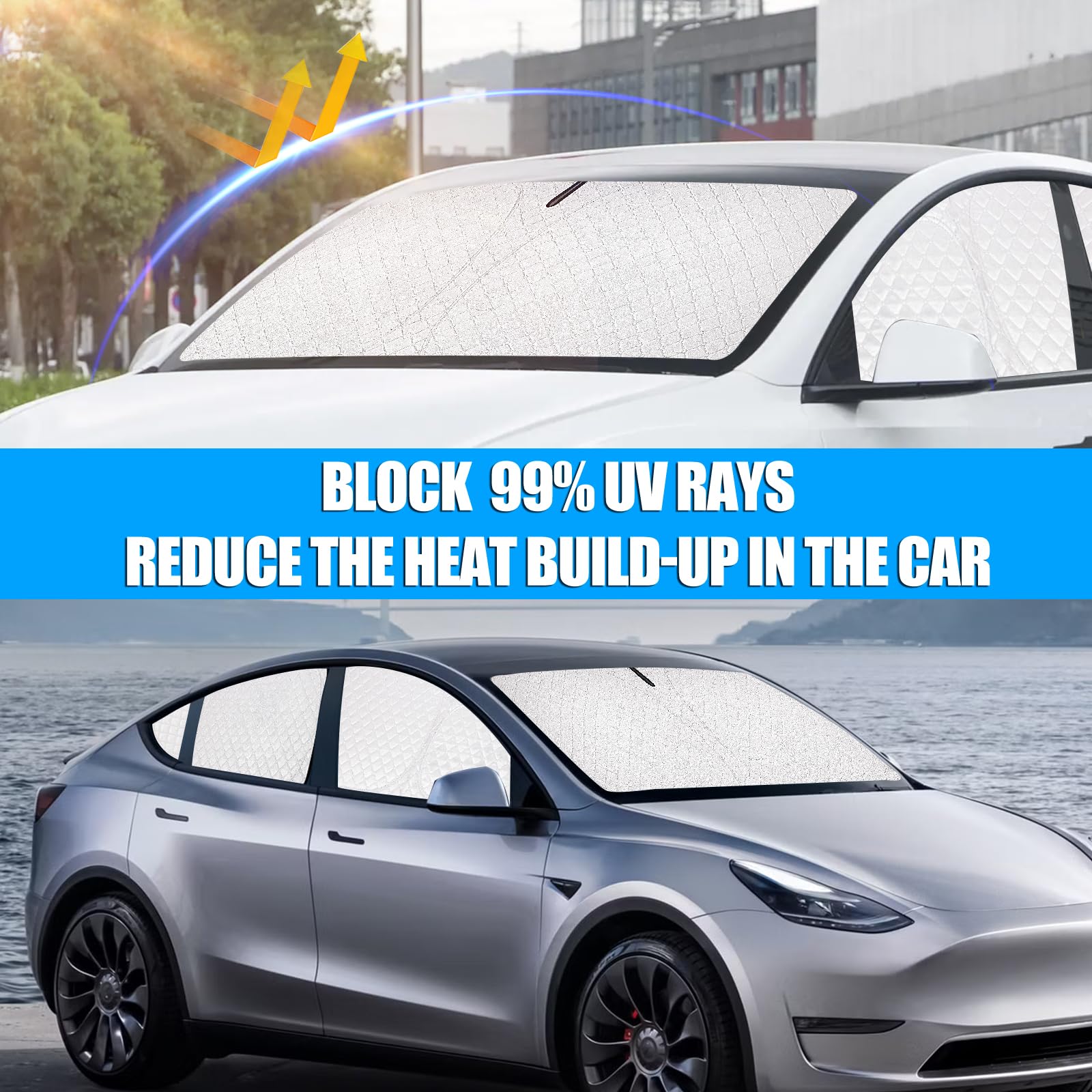 Auto Sonnenschutz Frontscheibe Seitenscheibe für Tesla Model Y 2019-2024, Windschutzscheibe Heckscheibe Sonnenschutz Fenster Verdunkelung Sichtschutz Vorhang Hitzeschutz Camping