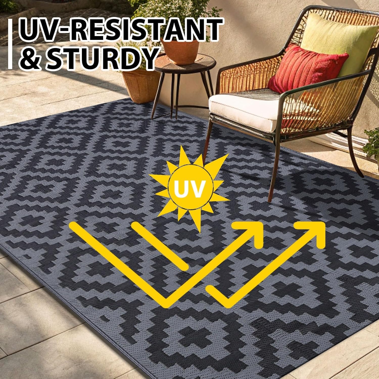 smiry Tappeto da esterno Tappetini da giardino impermeabili Resistente ai raggi UV Tappeto per patio all'aperto Tappetino con cannuccia in plastica reversibile per balcone, campeggio, picnic, giardino