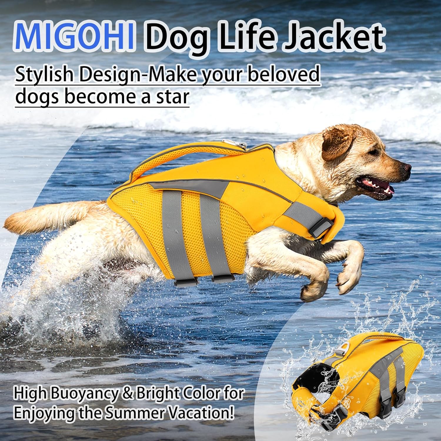 MIGOHI Dog Life Jacket,Reflective Dog Life Vest for Swimming Boating,Ripstop Dog Swimsuit with Rescue Handle,Adjustable Pool Float for Small Medium Large Dogs,Pet Safe Lifesaver with Superior Buoyancy