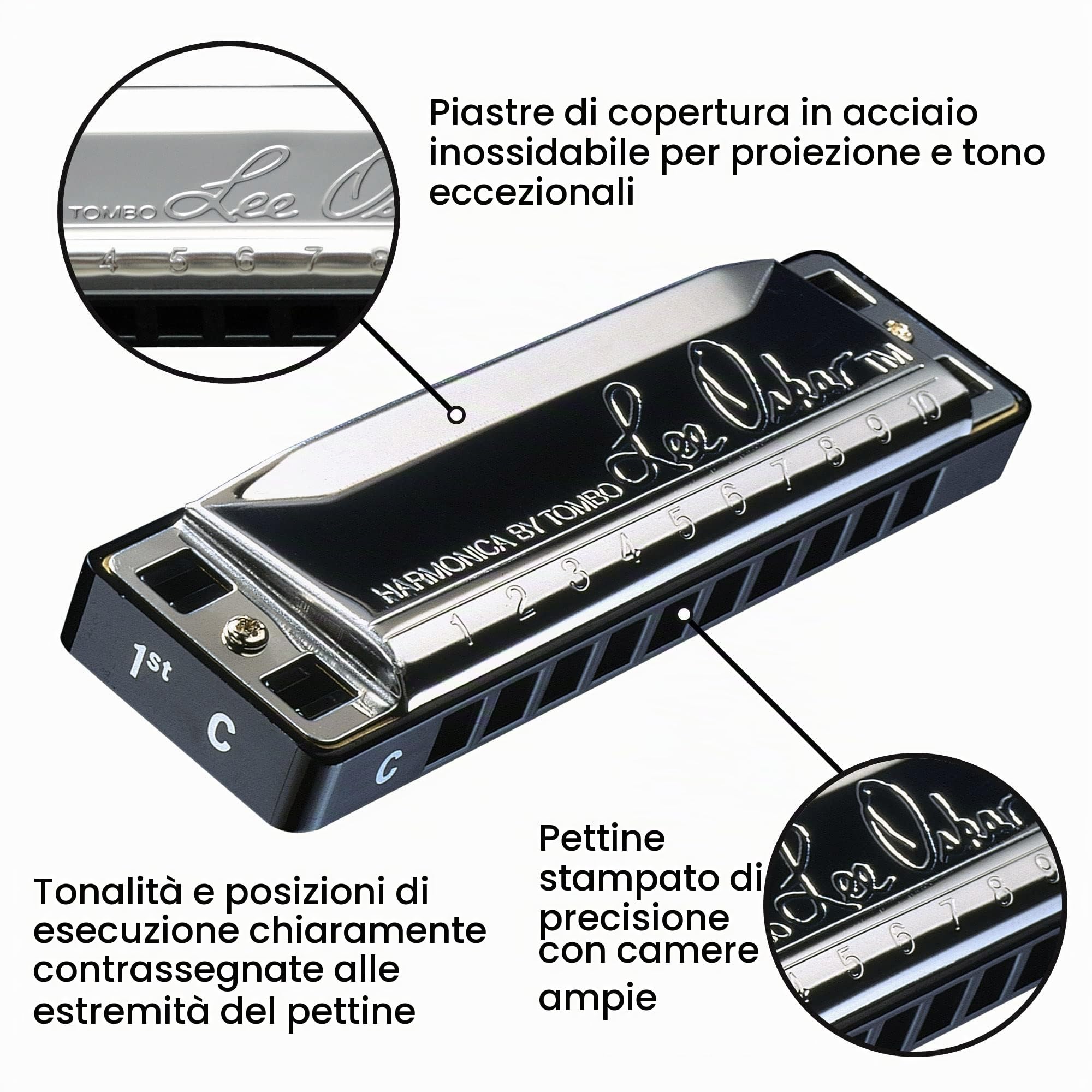 Armonica Lee Oskar Harmonic Minor D minor per musica etno, folk, gitana, tango e dell'Europa dell'Est - diatonica a 10 fori - piastre delle ance in ottone - custodia in plastica inclusa