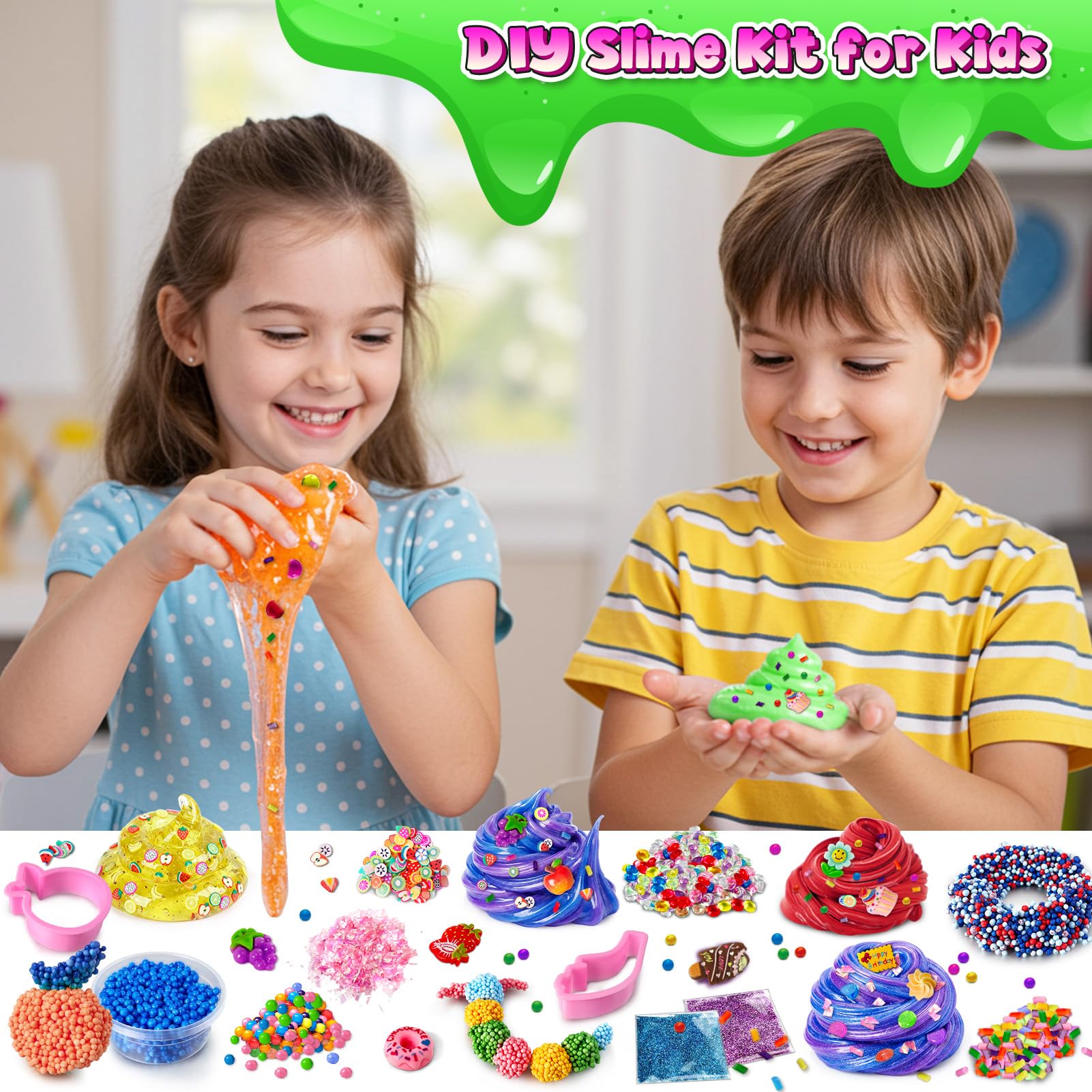 Kit de Slime 32 Pièces pour Filles et Garçons - Slime Prêt à l'emploi pour Enfants, Ensemble DIY pour Fêtes avec 4 Types de Slime Clear, Butter, Galaxy, Foam, Ajouts, Cadeaux pour Âges 3 à 12