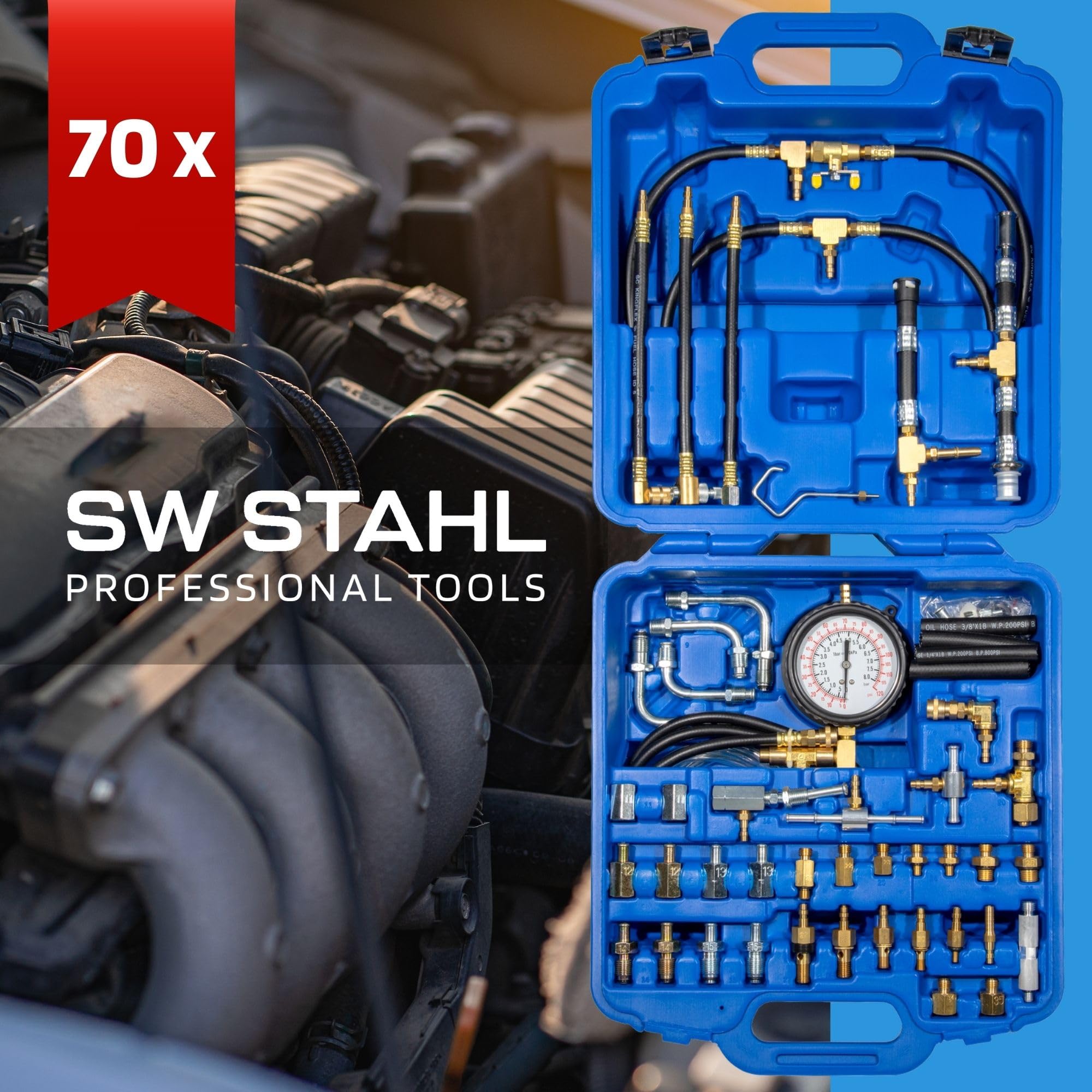 SW-Stahl 26073L Set Misurazione Pressione Carburante, Tester Motore