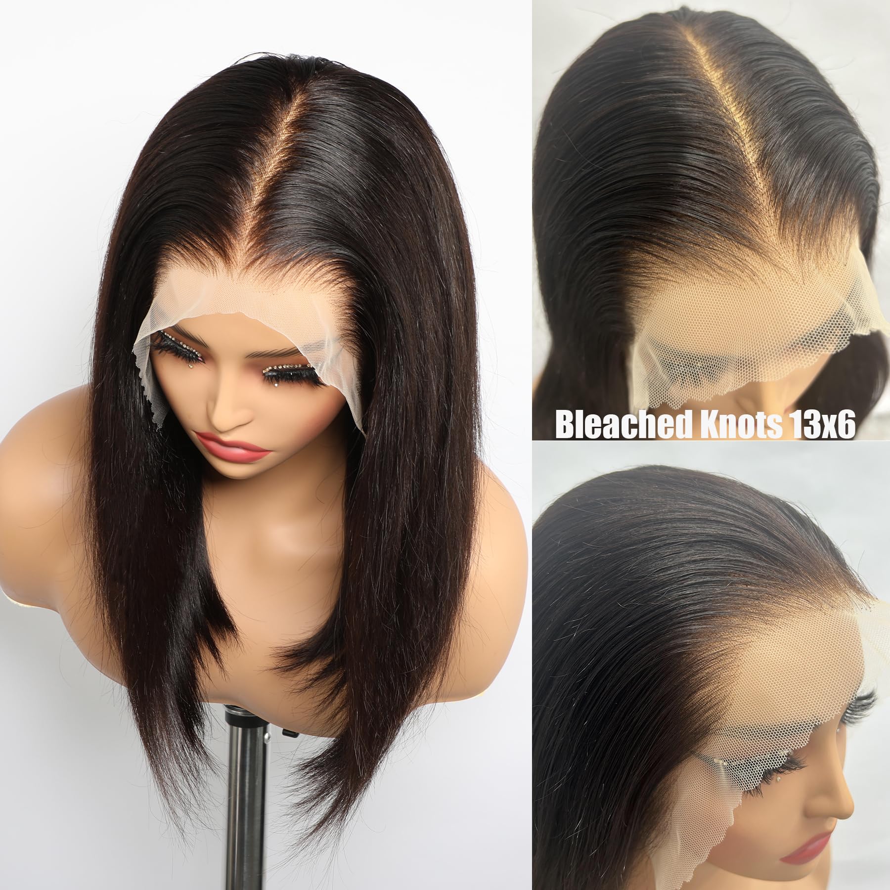 GIRLOFDREAMS Bleached Knots 13x6 Bob Lace Front Wig Human Hair Straight Transparent Lace Frontal Wigs Pre Plucked with Baby Hair Brazilian Remy 180 Density Short Natural Color Wigs for Black Women - Image 4