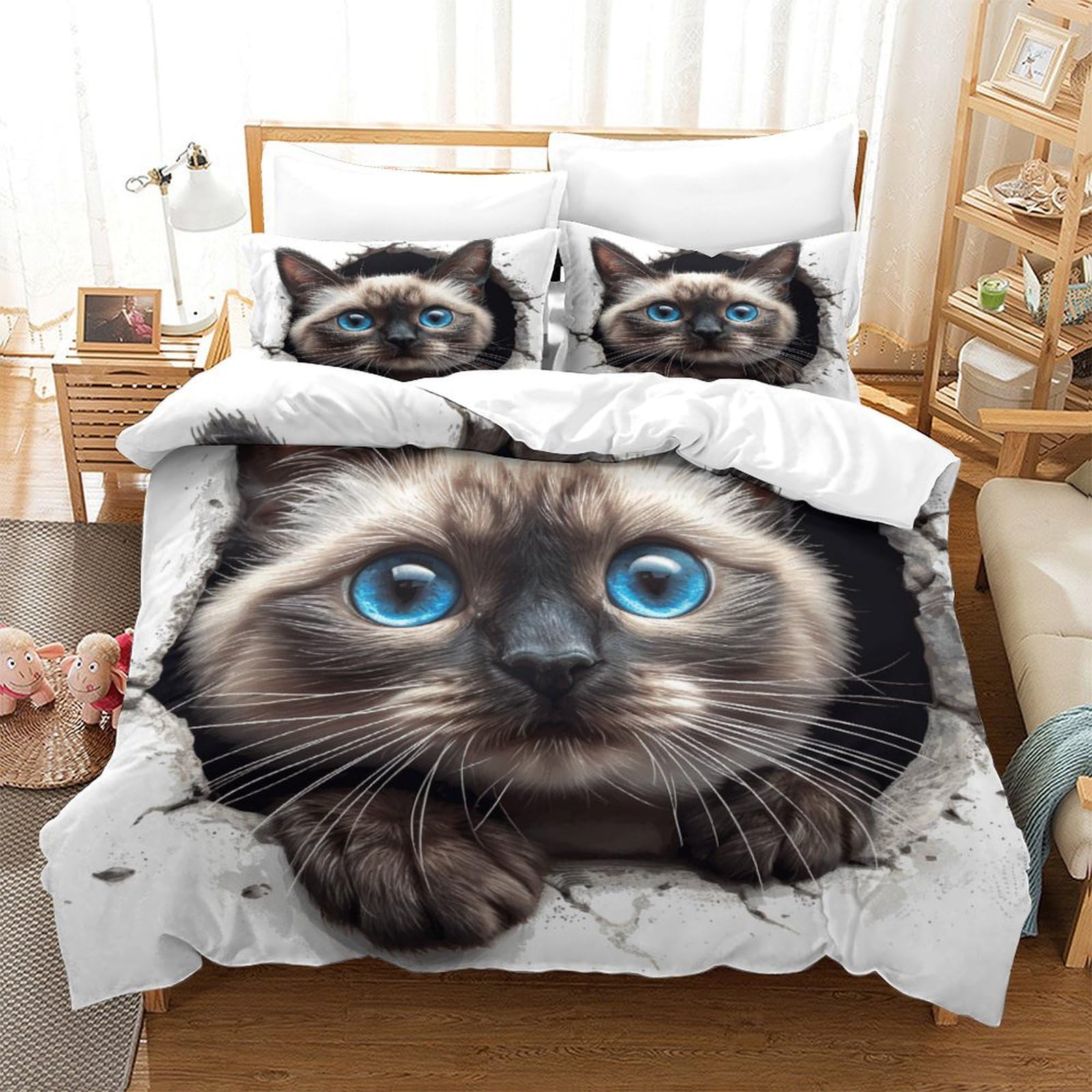 Housse de couette chat siamois parure de lit anti-transpiration 260x220