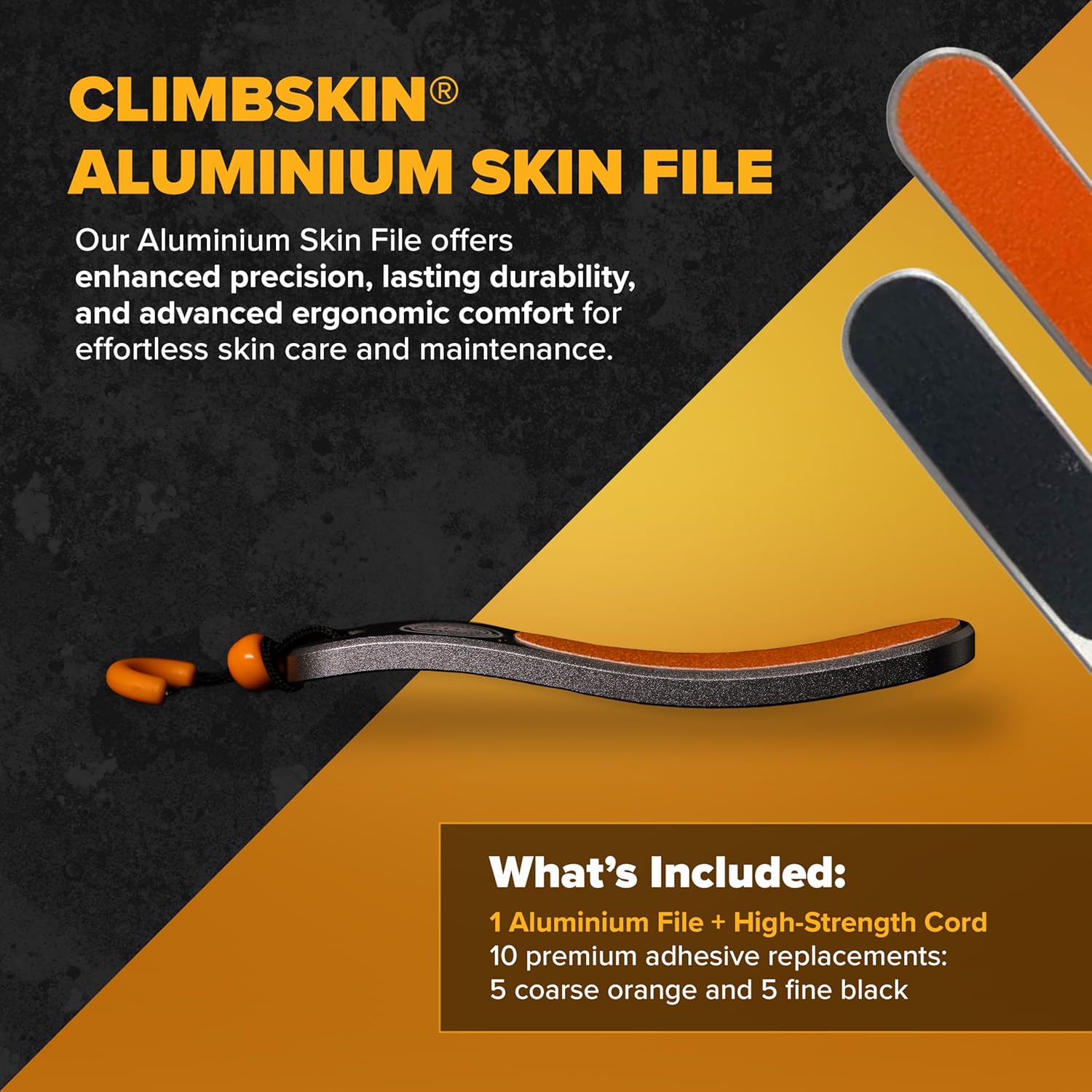 Climbskin Aluminium Skinfile - Precision Callus File for Hands and Fingers - Includes 10 Adhesive Refill Pads - Ideal for Climbing, Weightlifting, and Gymnastics