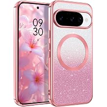 DOMAVER Designed for Google Pixel 10/10 Pro Case, with Glitter Card [Compatible with MagSafe] Full Protection Slim Shockproof Anti-Scratch Cover with Camera Lens Protector for Women Girls, Pink