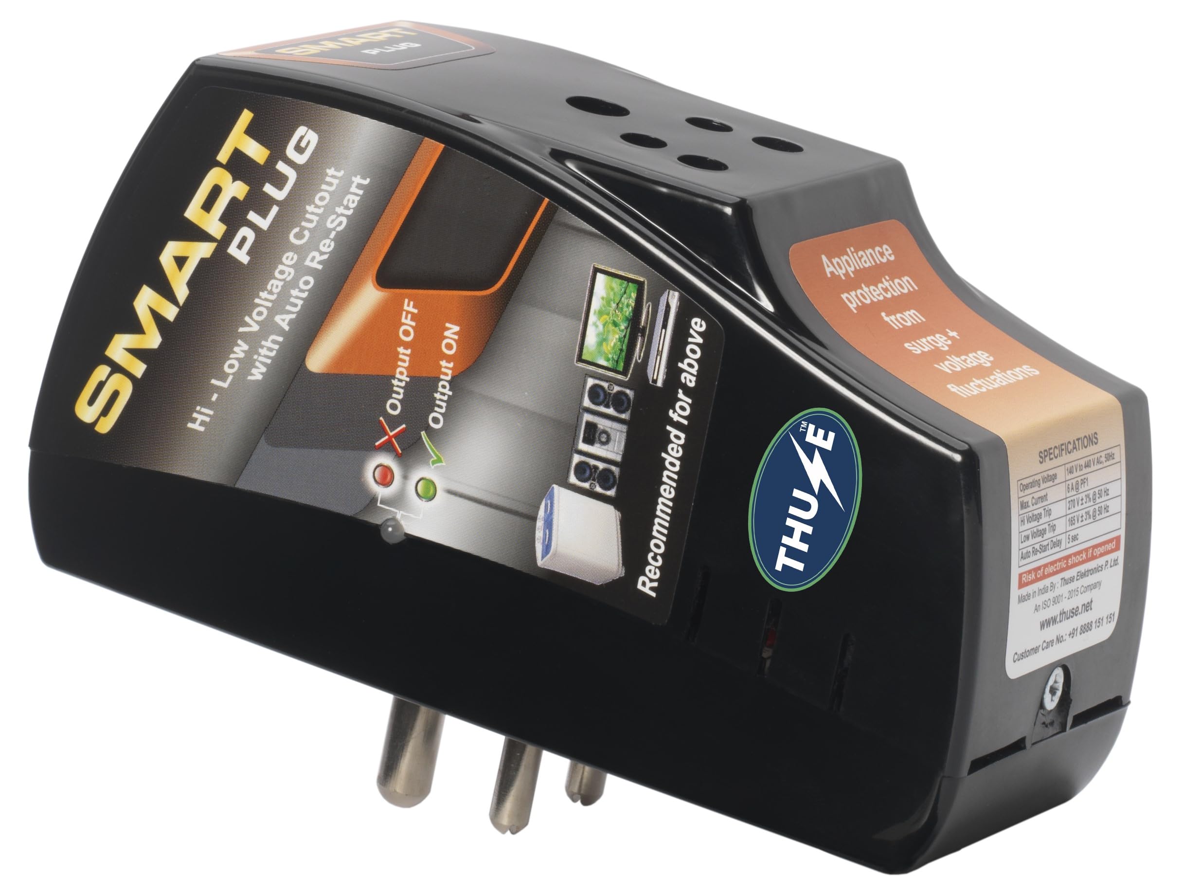 Smart Plug High Low Voltage Protector @ 6Amp Rating with Surge Protection Upto 4000 Volts_SPGBW (Black)-image-12