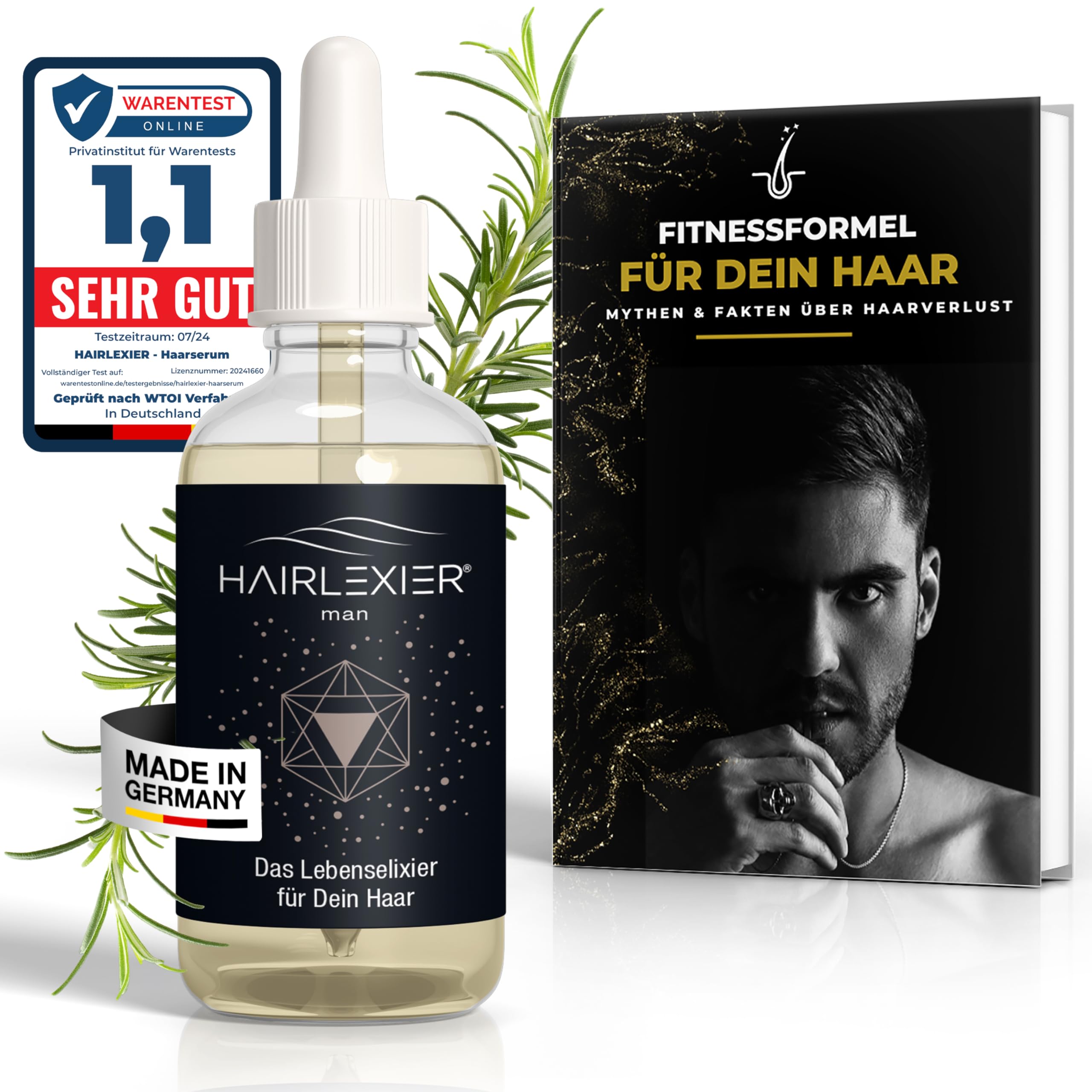 Remedio para el crecimiento del cabello masculino: suero natural para el cabello contra la pérdida difusa, aceite de romero para el cabello, aceite capilar con aceite de ricino, aceite de