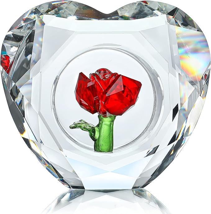 H&D HYALINE & DORA Crystal Red Rose Figurines Collectible
