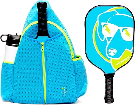 Swinton USAPA Approved Carbon Fiber Pickleball Paddle & Bag Bundle Lightweight Pickle Ball Paddle with Power, Control & Spin + Premium Padded Pickleball Backpack Bag Light Blue