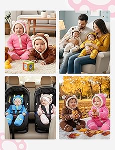 PATPAT Fleece Hooded Footed Clothes, Soft Warm Footie Covers, Car Seat Friendly, Easy Zip,Cute Romper Newborn Infant Jumpsuit