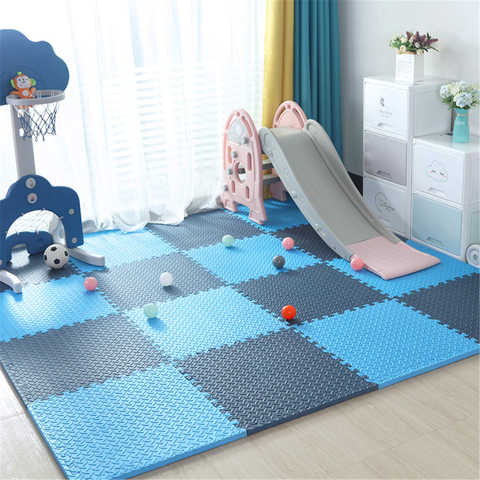 Tapis De Jeu pour Enfants, Tapis De Jeu pour Bébé en Mousse EVA pour Le Sol, Protection du Sol pour L'aire Jeux pour Enfants du Salon Chambre À Coucher - Décor À La Maison,Blue+Dark Blue,16