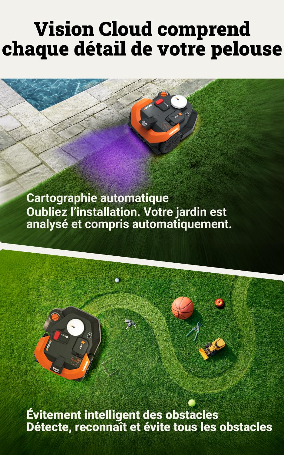 WORX Vision Cloud 2WD Robot Tondeuse WR330E — vue 2