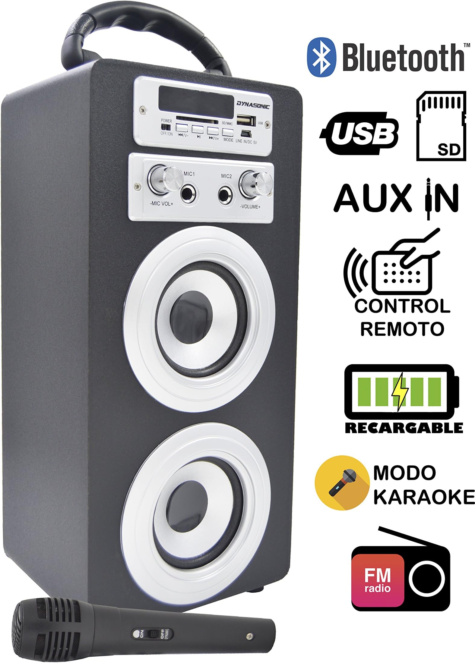 DYNASONIC Portable Bluetooth Speaker Karaoke with Microphone, 10 W Portable Wireless MP3 Player, USB SD Reader, FM Radio 025-Black