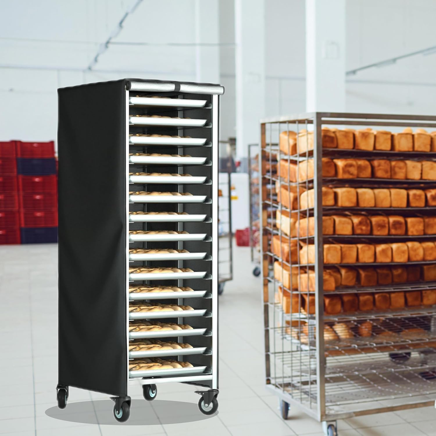 Bread Rack Cover,23Lx28Wx64H in Pan Rack Cover, Bread Rack dust Cover with Zipper, high Density Waterproof Oxford Cloth Material (Black, 23" L x 28" W x 64" H)