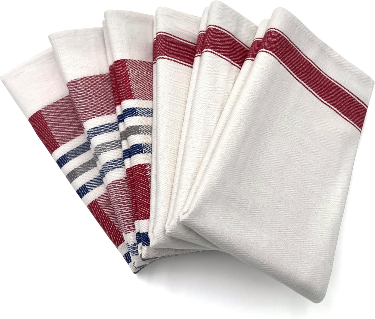 Lincoln & Palm Natural Cotton Tea Towels, 27 x 19, Set of 6 Herringbone Kitchen Dish Towels, Flour Sack Flat Woven for Drying Dishes, Hands, or Bread Proofing, Striped, Patterned Designs (Red) - Image 2