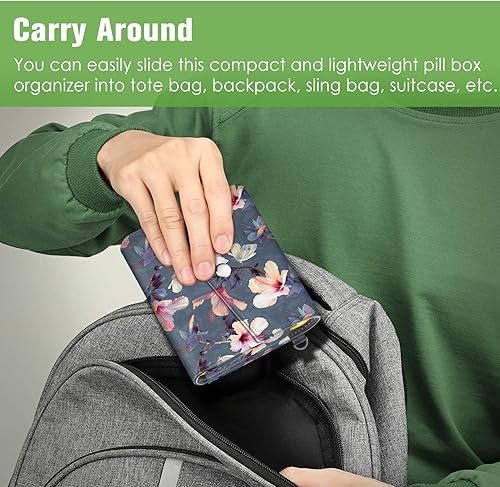 Miniatura 7 de FINPAC Organizadores semanales de píldoras 4 veces al día, estuche abierto de piel sintética, pastillero de viaje, recordatorio de medicina