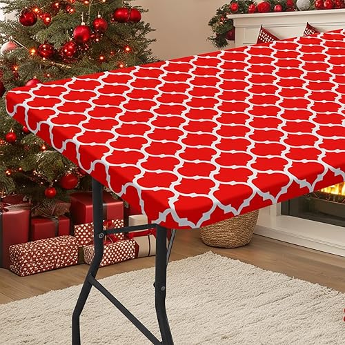 Miniatura 121 de Smiry - Mantel rectangular para mesa de pícnic, impermeable, elástico, ajustable para mesas de 6 pies de vinilo con parte trasera de franela Verde