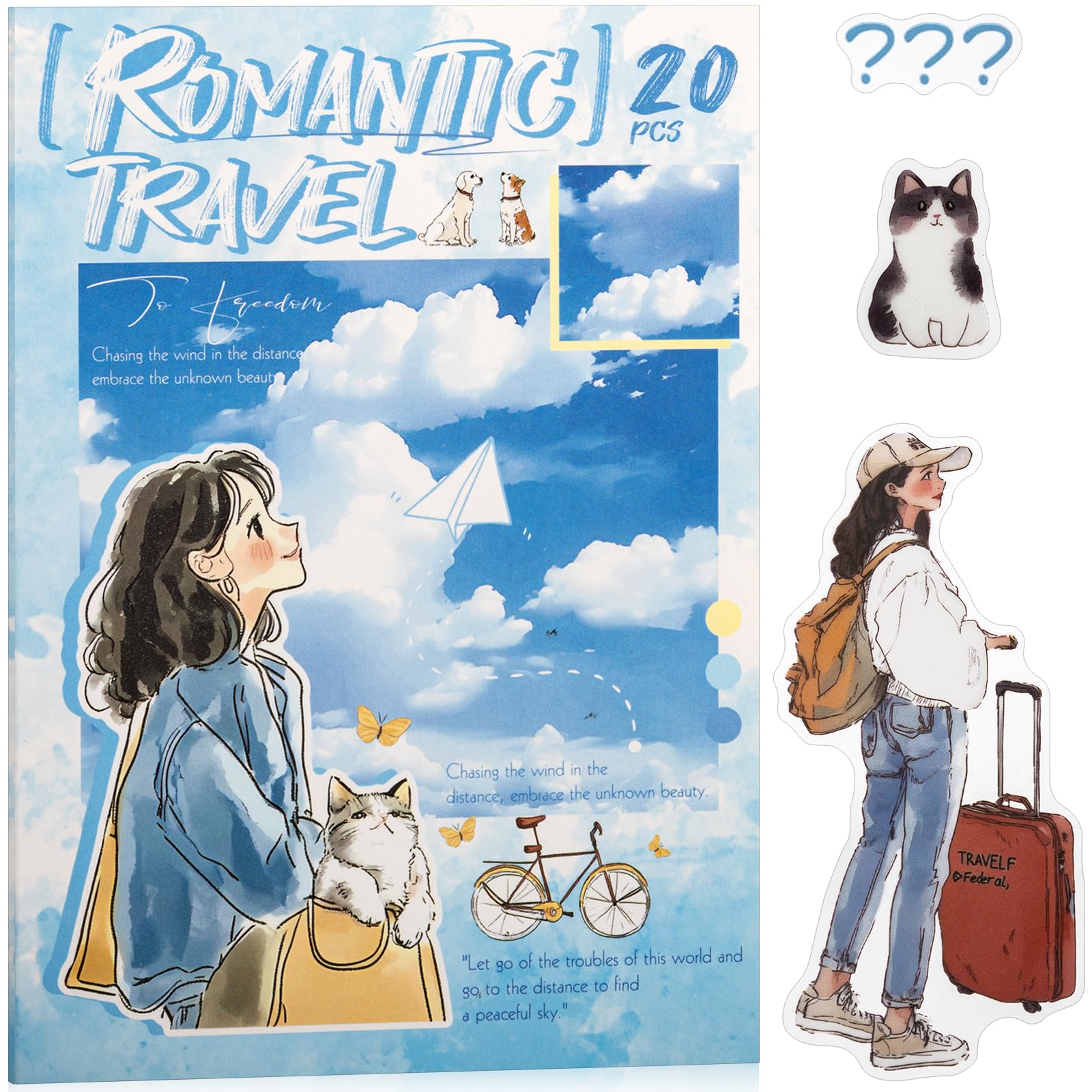 Romantic Getaway Sticker Scrapbooking Supplies for Junk Journal, 20 Sheets PET Stickers - Vintage Journaling Stickers, Ephemera Sticker Book Pre Cut(TZ-009-005)