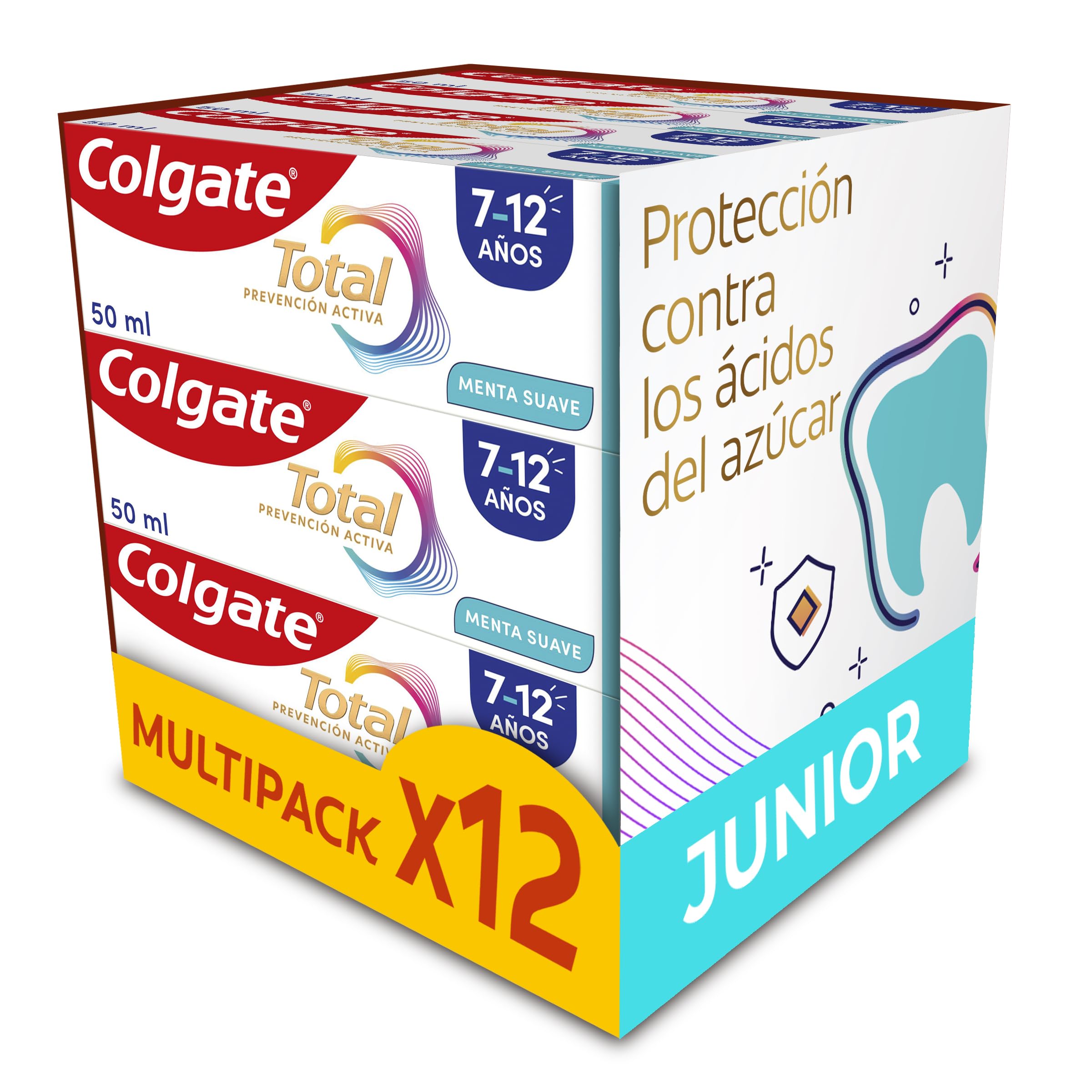 Colgate Total Junior | Children's Toothpaste | Complete Protection | Contains Fluoride | Anticaries Protection | Antibacterial Ingredients | Recyclable Product | Pack 12 Units x 50 ml en oferta en Amazon