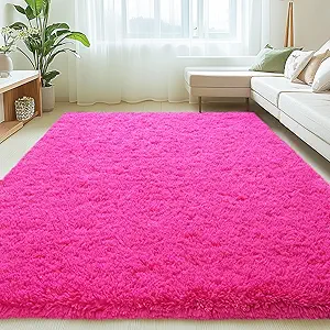 6x9 Rugs for Living Room, Large Fluffy Area Rugs for Bedroom, Soft Carpet Shag Kids Room Rug, Non-Slip Fuzzy Rugs Indoor (Hot Pink, 6ft x 9ft)