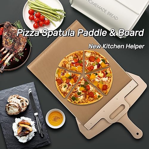 Miniatura 3 de Pala deslizante para pizza,Paleta de espátula de pizza antiadherente con mango desmontable, Deslizador de cáscara de pizza,Transferencia para