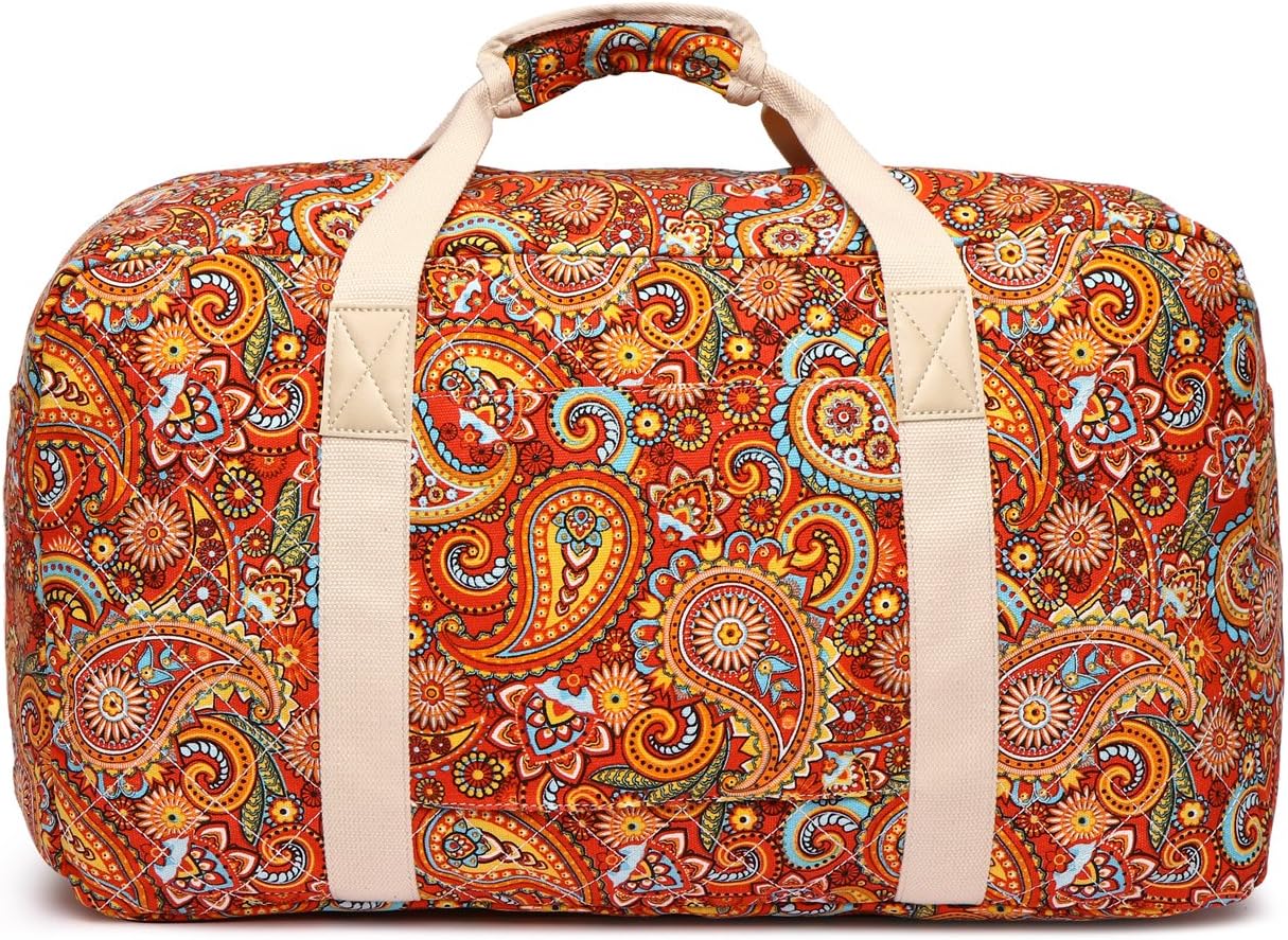 Malirona 22"Canvas Weekender Overnight Bags Travel Duffel Bag Carry On Bag for Women and Girls (Red Flower) - Image 7