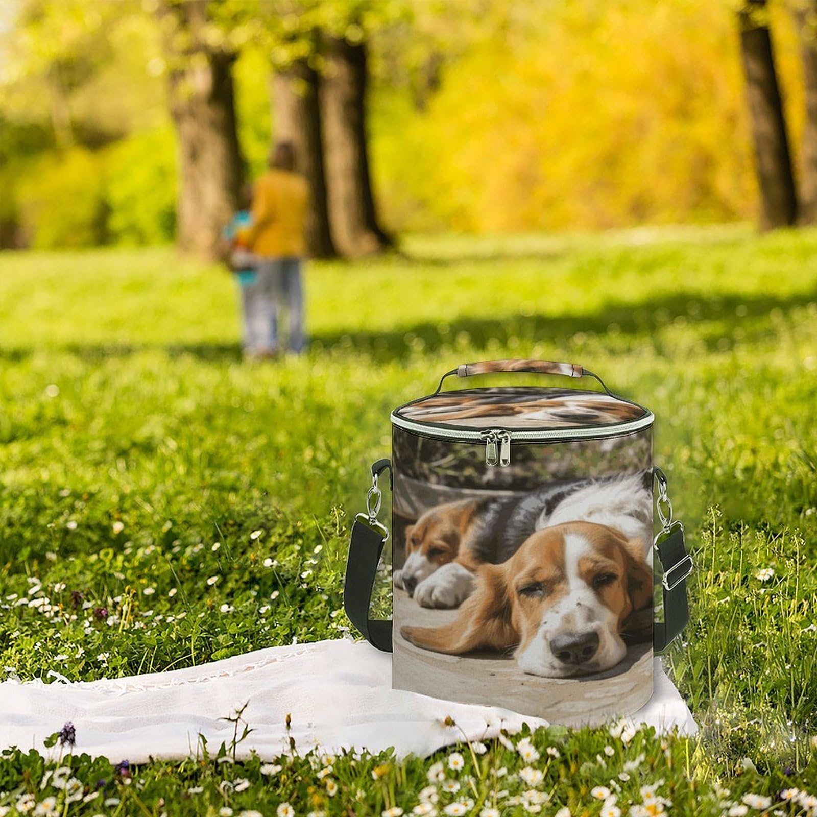 Borsa termica morbida con cane che riposa, multi-tasca, borsa da spiaggia isolata a prova di perdite, pieghevole, per spiaggia, viaggi, lavoro