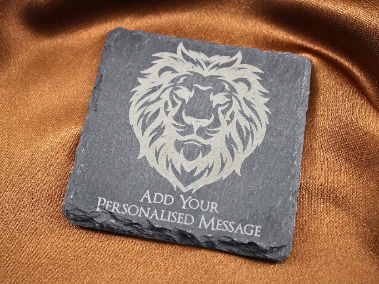 Square Personalised Lion Animal Engraved Slate Coaster