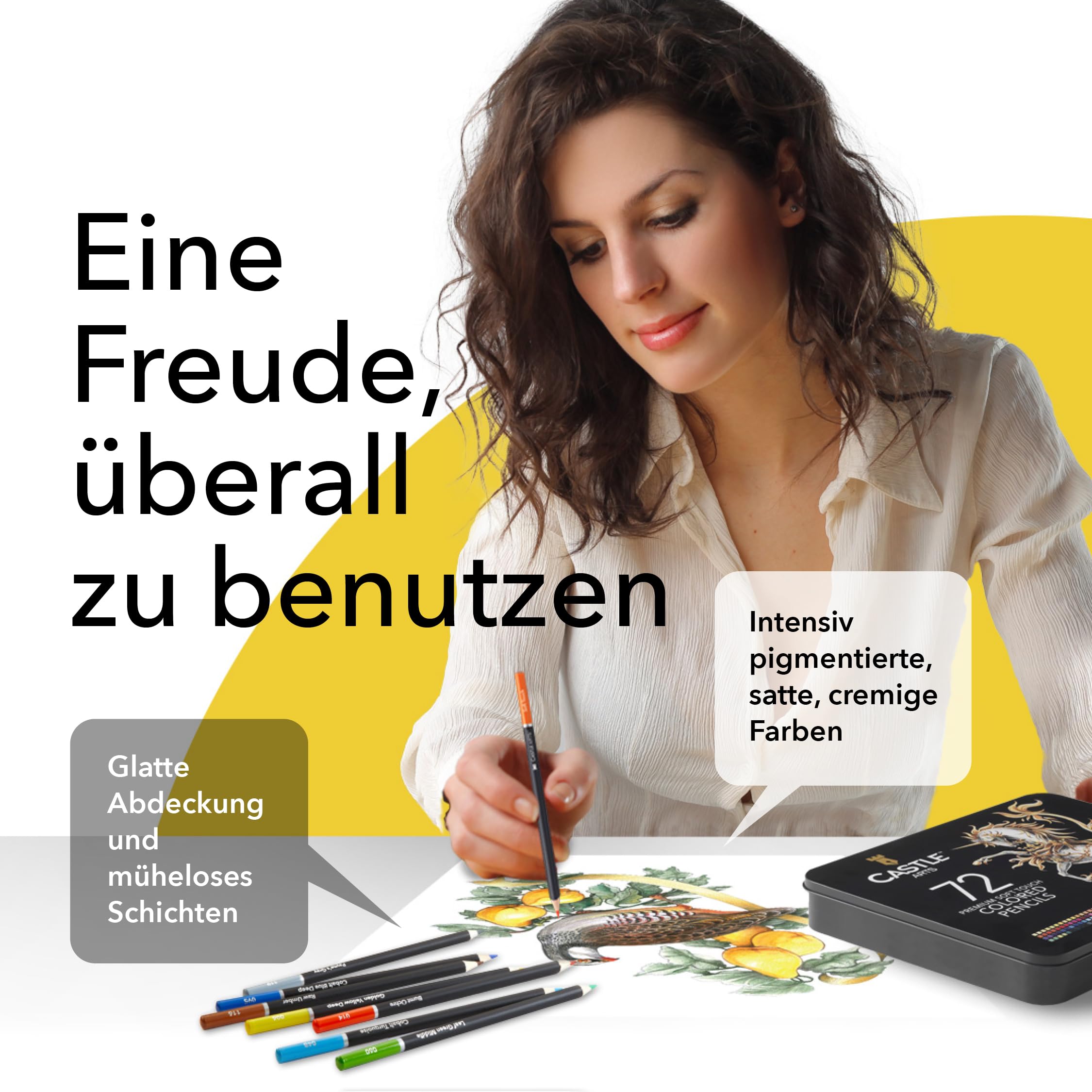 Castle Art Supplies 72 Buntstifte Set |Hochwertige Farbminen mit weichem Kern für erfahrene Künstler, Profi- und Farbkünstler | Geschützt und sortiert in einer Präsentationsbox aus Blech