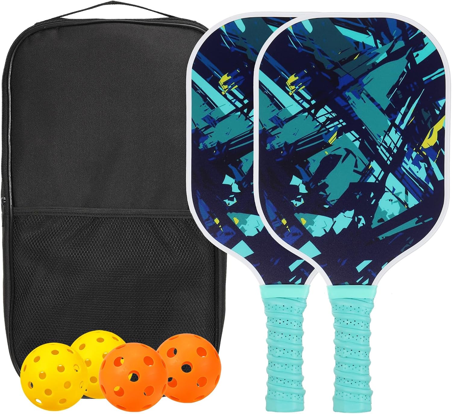 PATIKIL Pickleball Paddles Set, USAPA Approved Fiberglass Surface Pickleball Rackets with Overgrip, 2 Paddles, 4 Pickleballs,1 Carry Bag for Men Women, Blue Style