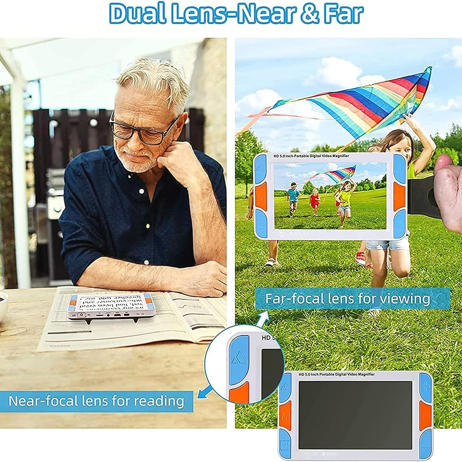Lente di ingrandimento video portatile per ipovisione con LCD da 5 pollici, zoom 3x-48x, 26 modalità di colore, aiuto elettronico per la lettura per anziani, disabilità visive