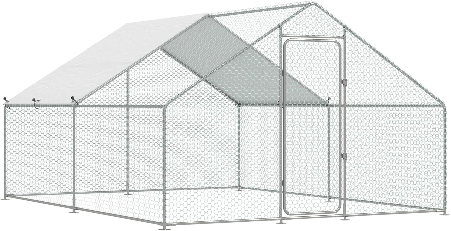 Esright Large Metal Chicken Coop Run for Yard with Cover, 13x10x6.4 FT Walk-in Chicken Pen for Outdoor, Backyard, and Farm, Hen Cage House Suitable for 8-12 Chickens, Spire Roof