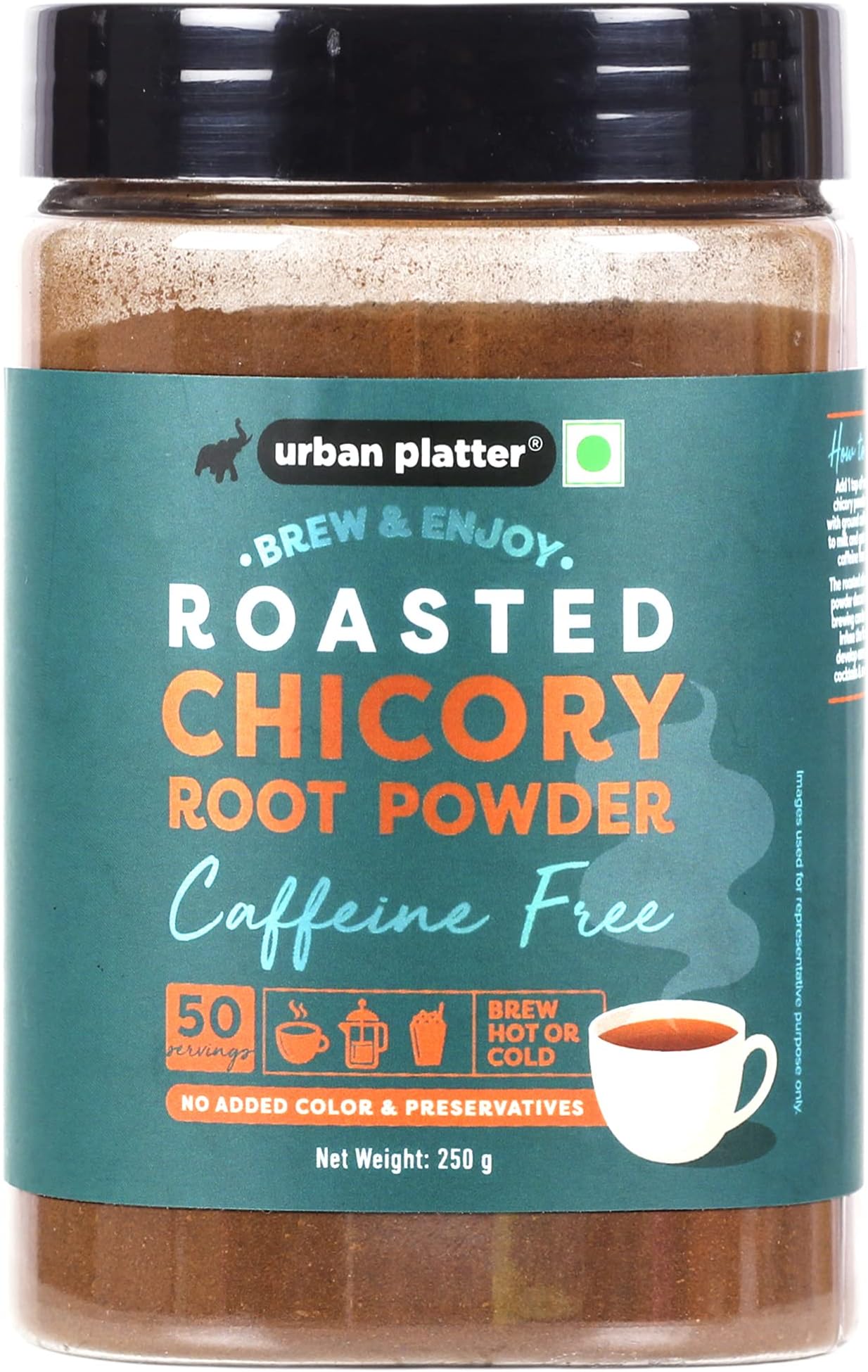 Urban Platter Roasted Chicory Root Powder, 250g (Caffeine Free Coffee Substitute, Roasted and Ground to Perfection, Brew with Coffee and Other Beverages)