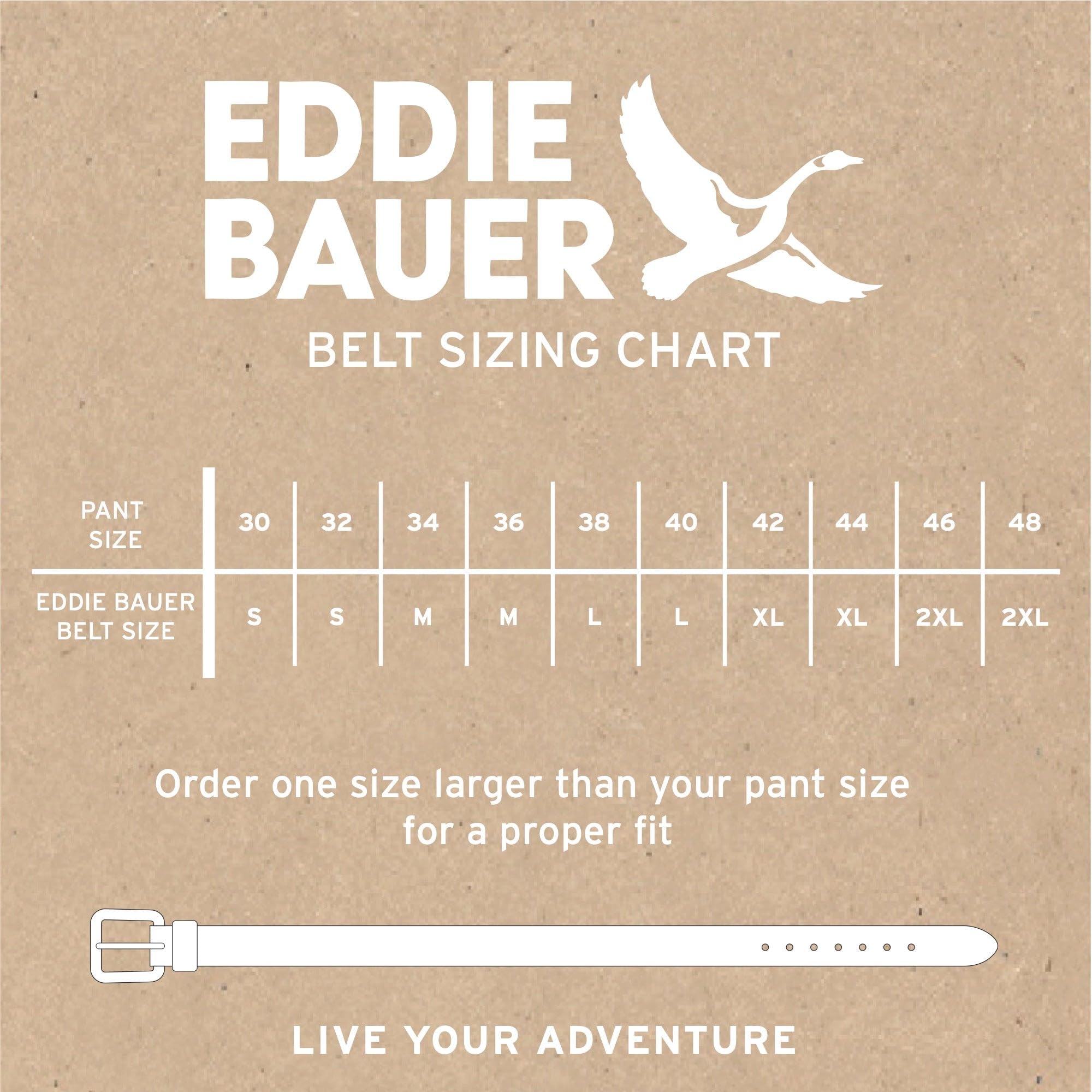 Eddie Bauer Debossed Live Your Adventure Leather Belt - BROWN - M