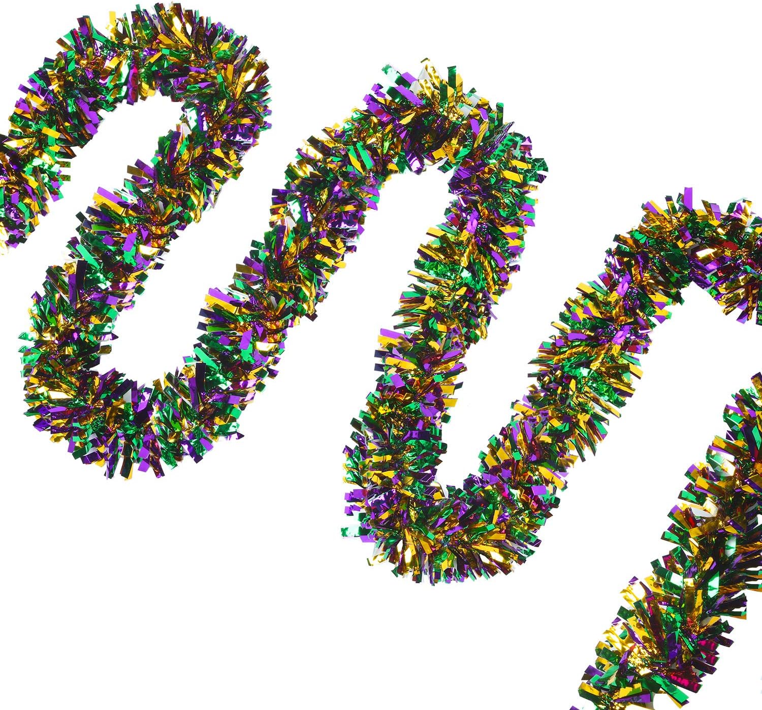WILLBOND 3 Pieces Mardi Gras Decorations 49 Feet Mardi Gras Tinsel Garland Purple Green Gold Metallic Streamers Sparkling Glittering Hanging Decoration for Mardi Gras Christmas Party