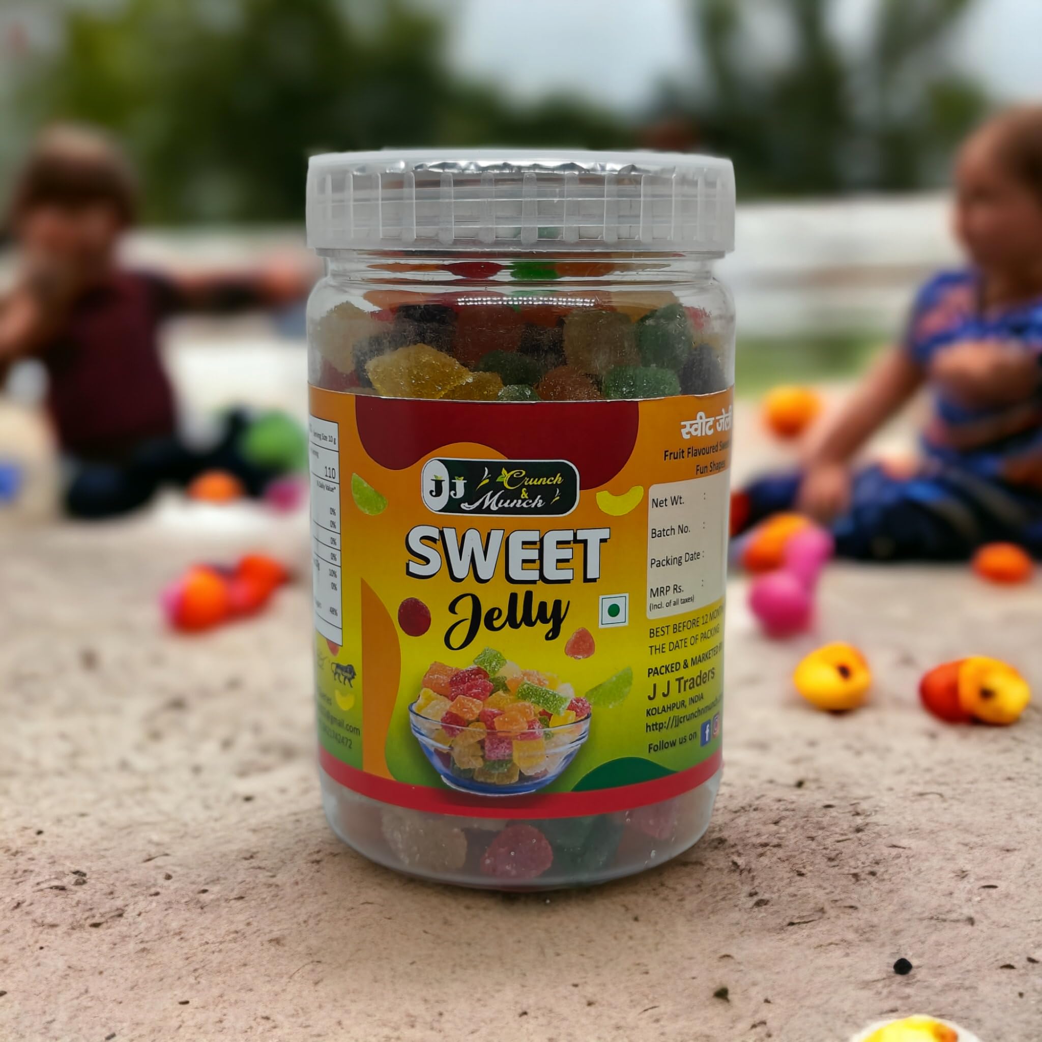 J J Crunch N Munch Sweet Jelly Candy Pack of 2 (350g Each) | Flavoured Sugar Jelly | Sugar Coated Fruit Candy | Soft & Chewy Sweets | Kids Favorite Treat | Jar Pack 2