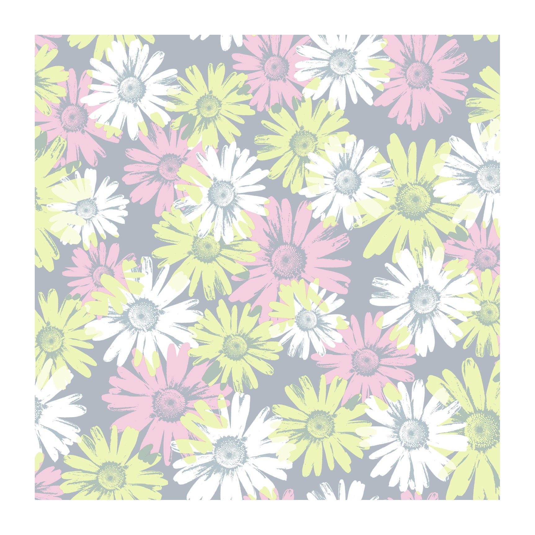 Papier peint Daisy Camo York revêtements argent platine et coton rose premium