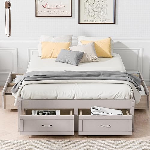 Miniatura 18 de Harper & Bright Designs Marco de cama de almacenamiento completo con 6 cajones, cama de plataforma de madera tamaño matrimonial, marco de cama de